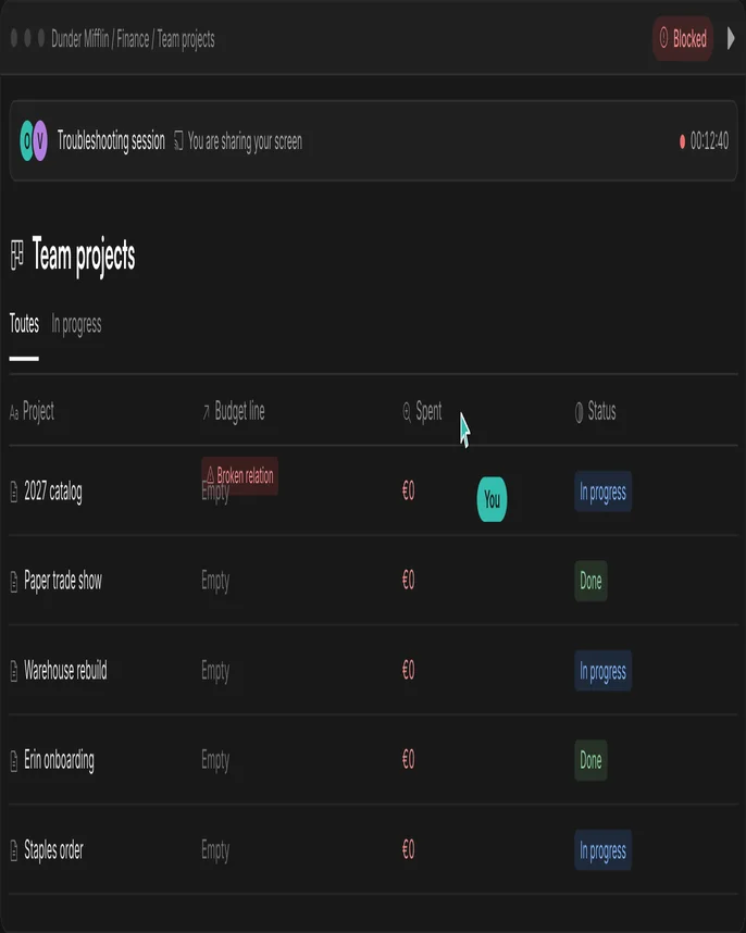 Before: a broken relation blocks the project data